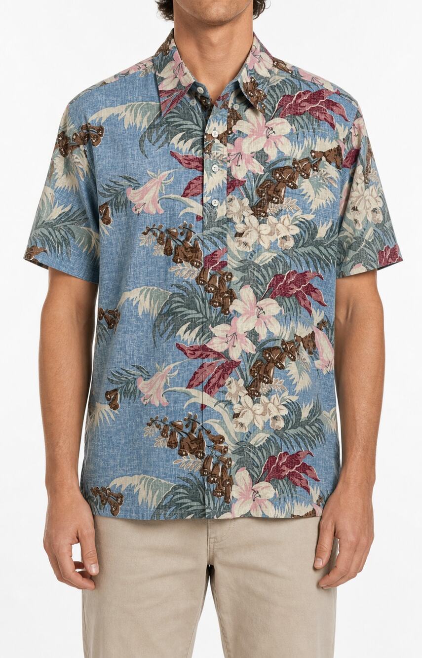 Reyn Spooner Hawaiian Traditions Men's Floral Tropical Aloha Shirt Blue Large